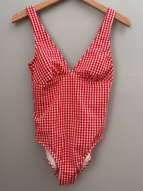 Shade & Shore Red and White Gingham One-Piece Swimsuit